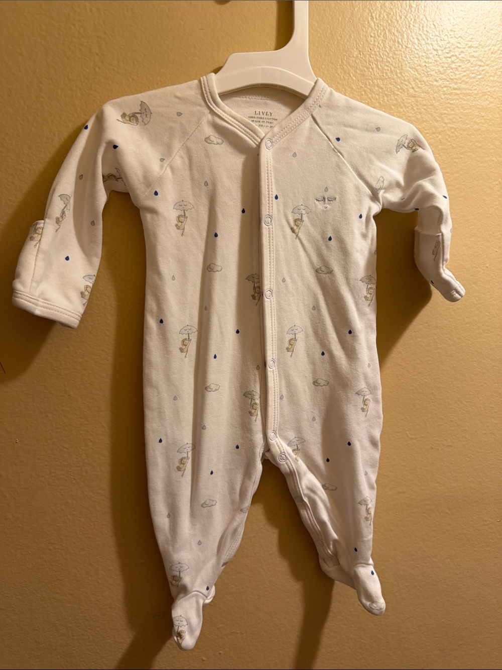 LIVLY Cream Footed One-Piece Pajamas with Umbrella Print